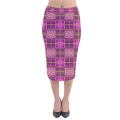 Mod Pink Purple Yellow Square Pattern Velvet Midi Pencil Skirt by BrightVibesDesign