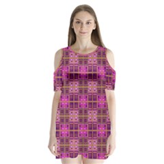 Mod Pink Purple Yellow Square Pattern Shoulder Cutout Velvet One Piece