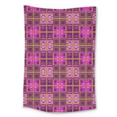 Mod Pink Purple Yellow Square Pattern Large Tapestry