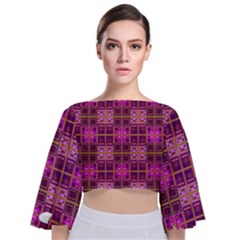 Mod Pink Purple Yellow Square Pattern Tie Back Butterfly Sleeve Chiffon Top by BrightVibesDesign