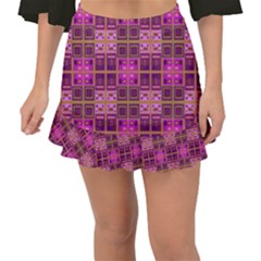 Mod Pink Purple Yellow Square Pattern Fishtail Mini Chiffon Skirt