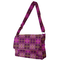 Mod Pink Purple Yellow Square Pattern Full Print Messenger Bag by BrightVibesDesign