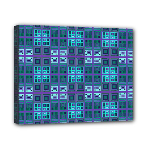 Mod Purple Green Turquoise Square Pattern Canvas 10  X 8  (stretched)