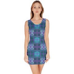 Mod Purple Green Turquoise Square Pattern Bodycon Dress by BrightVibesDesign