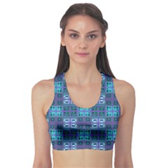 Mod Purple Green Turquoise Square Pattern Sports Bra by BrightVibesDesign