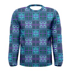 Mod Purple Green Turquoise Square Pattern Men s Long Sleeve Tee