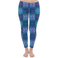 Mod Purple Green Turquoise Square Pattern Classic Winter Leggings