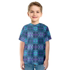 Mod Purple Green Turquoise Square Pattern Kids  Sport Mesh Tee