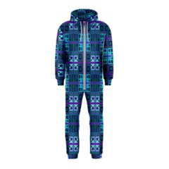 Mod Purple Green Turquoise Square Pattern Hooded Jumpsuit (kids)