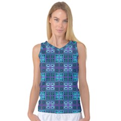 Mod Purple Green Turquoise Square Pattern Women s Basketball Tank Top by BrightVibesDesign