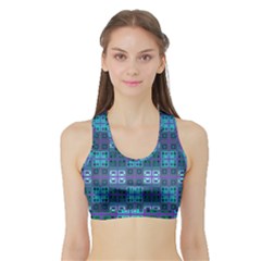 Mod Purple Green Turquoise Square Pattern Sports Bra With Border by BrightVibesDesign