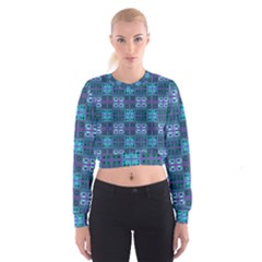 Mod Purple Green Turquoise Square Pattern Cropped Sweatshirt