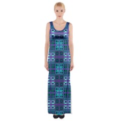 Mod Purple Green Turquoise Square Pattern Maxi Thigh Split Dress by BrightVibesDesign