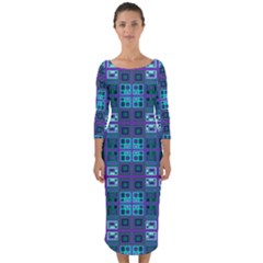 Mod Purple Green Turquoise Square Pattern Quarter Sleeve Midi Bodycon Dress by BrightVibesDesign