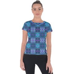 Mod Purple Green Turquoise Square Pattern Short Sleeve Sports Top  by BrightVibesDesign