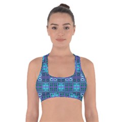 Mod Purple Green Turquoise Square Pattern Cross Back Sports Bra