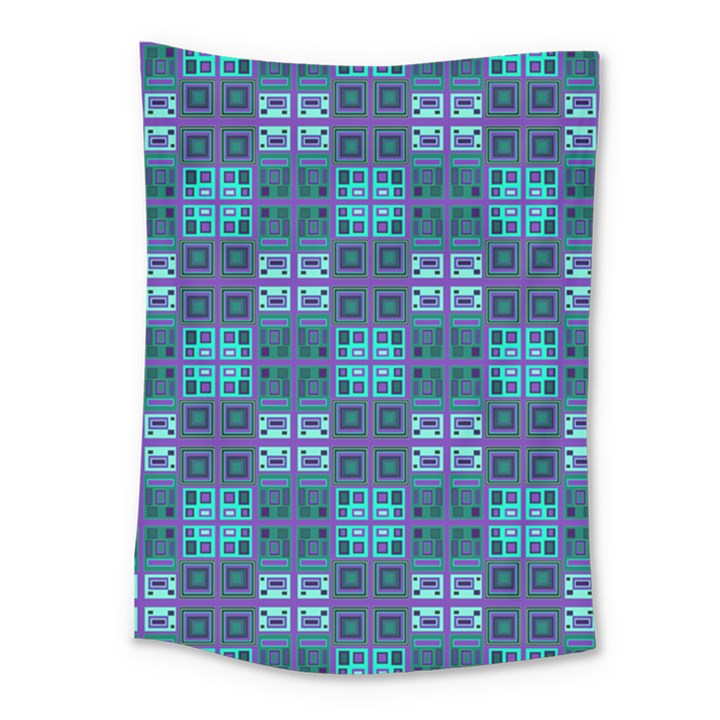 Mod Purple Green Turquoise Square Pattern Medium Tapestry