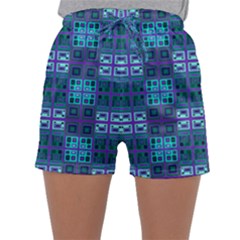 Mod Purple Green Turquoise Square Pattern Sleepwear Shorts