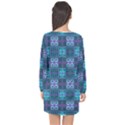 Mod Purple Green Turquoise Square Pattern Long Sleeve Chiffon Shift Dress  View2