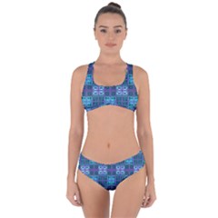 Mod Purple Green Turquoise Square Pattern Criss Cross Bikini Set