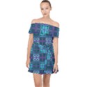 Mod Purple Green Turquoise Square Pattern Off Shoulder Chiffon Dress View1