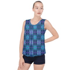 Mod Purple Green Turquoise Square Pattern Bubble Hem Chiffon Tank Top