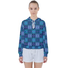 Mod Purple Green Turquoise Square Pattern Women s Tie Up Sweat