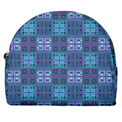 Mod Purple Green Turquoise Square Pattern Horseshoe Style Canvas Pouch