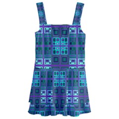 Mod Purple Green Turquoise Square Pattern Kids  Layered Skirt Swimsuit