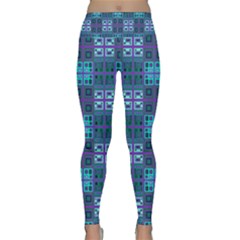 Mod Purple Green Turquoise Square Pattern Lightweight Velour Classic Yoga Leggings by BrightVibesDesign