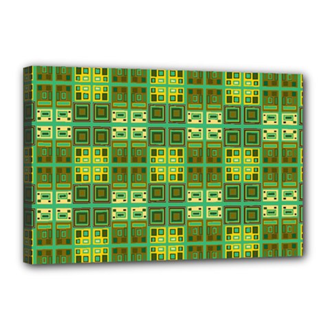 Mod Yellow Green Squares Pattern Canvas 18  X 12  (stretched)