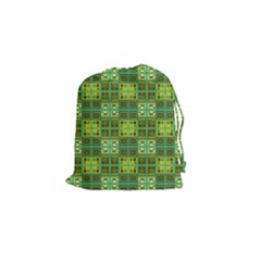 Mod Yellow Green Squares Pattern Drawstring Pouch (small)