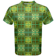 Mod Yellow Green Squares Pattern Men s Cotton Tee