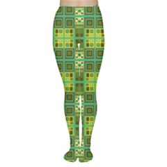 Mod Yellow Green Squares Pattern Tights