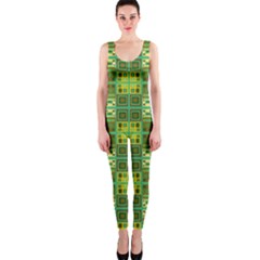 Mod Yellow Green Squares Pattern One Piece Catsuit by BrightVibesDesign