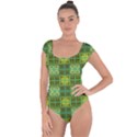 Mod Yellow Green Squares Pattern Short Sleeve Leotard  View1