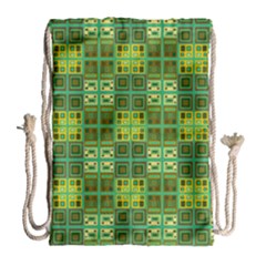 Mod Yellow Green Squares Pattern Drawstring Bag (large)