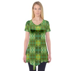 Mod Yellow Green Squares Pattern Short Sleeve Tunic  by BrightVibesDesign