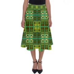 Mod Yellow Green Squares Pattern Perfect Length Midi Skirt