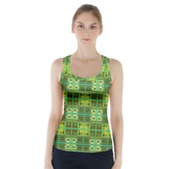 Mod Yellow Green Squares Pattern Racer Back Sports Top by BrightVibesDesign