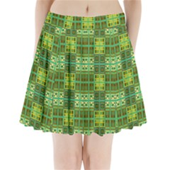 Mod Yellow Green Squares Pattern Pleated Mini Skirt by BrightVibesDesign