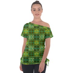 Mod Yellow Green Squares Pattern Tie-up Tee