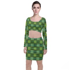 Mod Yellow Green Squares Pattern Top And Skirt Sets by BrightVibesDesign