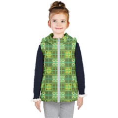 Mod Yellow Green Squares Pattern Kid s Hooded Puffer Vest