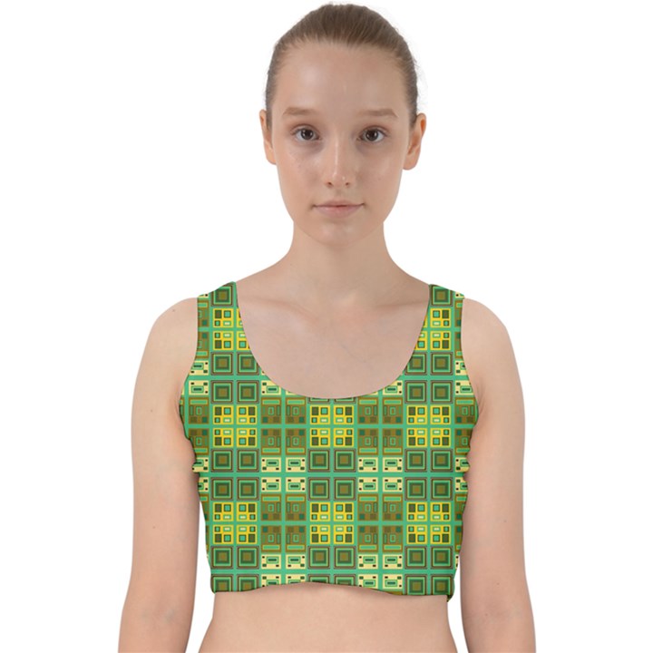 Mod Yellow Green Squares Pattern Velvet Racer Back Crop Top