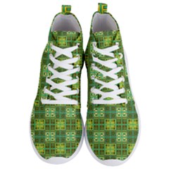 Mod Yellow Green Squares Pattern Men s Lightweight High Top Sneakers by BrightVibesDesign