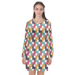 Background Abstract Geometric Long Sleeve Chiffon Shift Dress  by Simbadda