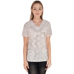 White Abstract Wall Paper Design Frame Women s V-neck Scrub Top by Simbadda