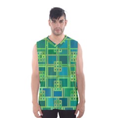 Green Abstract Geometric Men s Basketball Tank Top by Simbadda