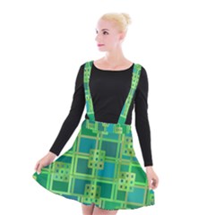 Green Abstract Geometric Suspender Skater Skirt by Simbadda